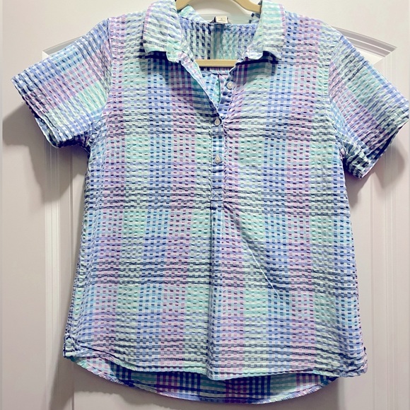 L.L. Bean Women's Vacationland Seersucker Shirt, Short-Sleeve Plaid size Small - Picture 2 of 4